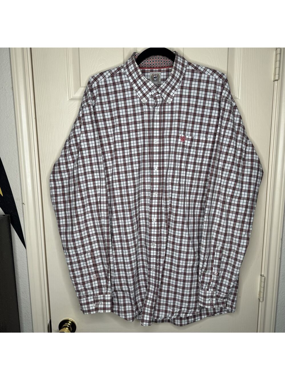 Cinch Mens Button Up Shirt XL White / Pink Plaid Embroidered Western Long Sleeve